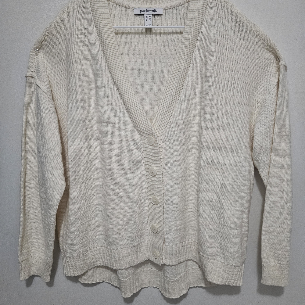 PLW Circle Hem Cream Cardigan Sweater